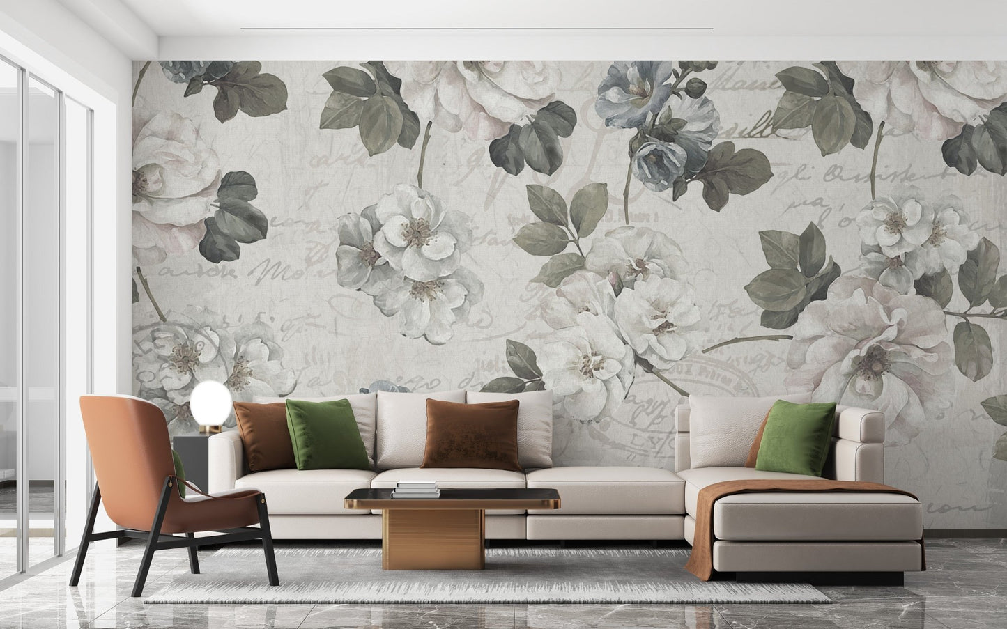 Abstract White Floral Design Wall Mural - Giffywalls, A102