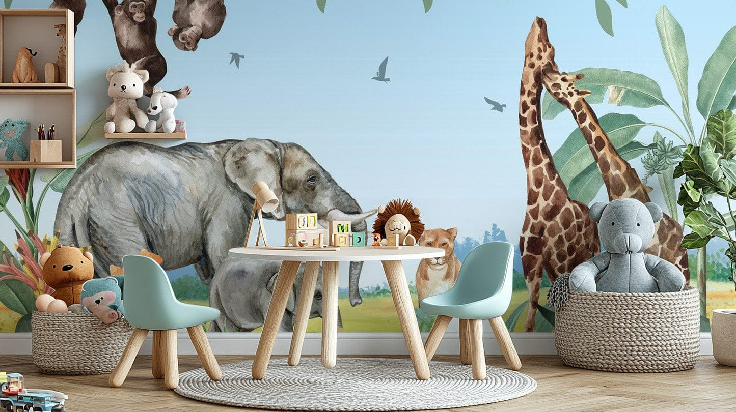 African Safari Jungle Animals Wallpaper Mural for decor Kids-06