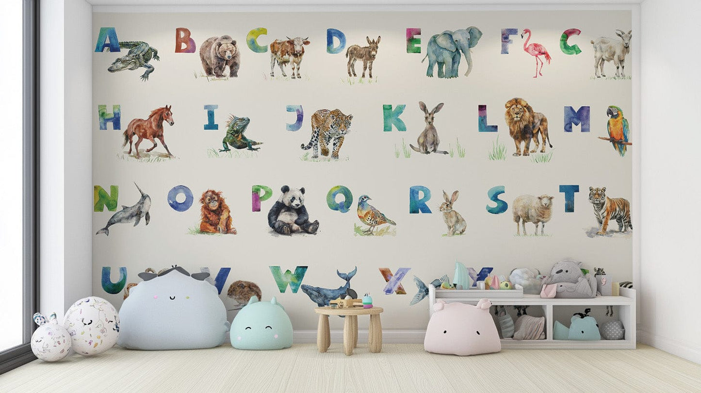 Adorable animal and letter pattern wallpaper