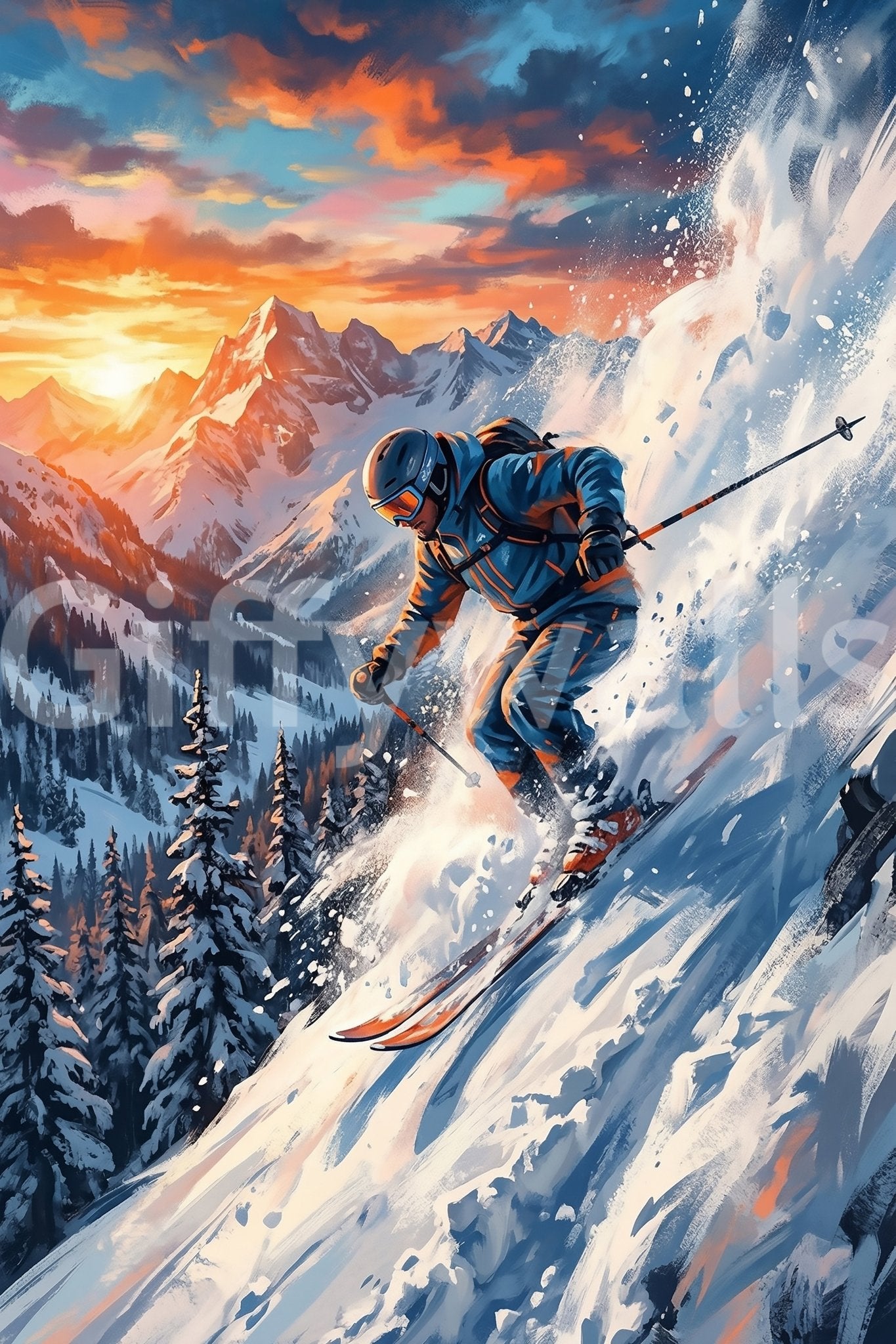 Painted watercolor textures within the Alpine Adrenaline design.