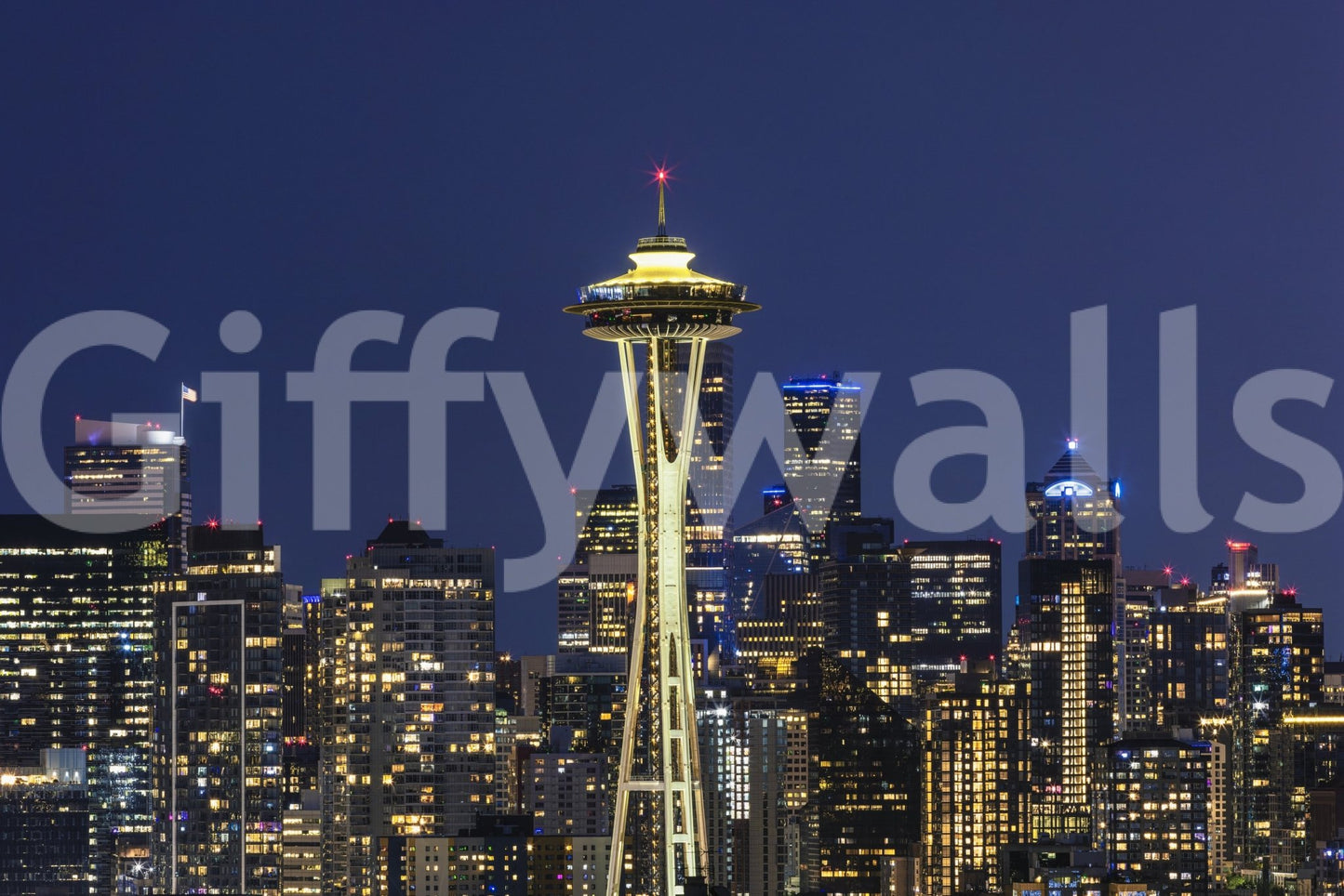 Nighttime Seattle skyline mural for sophisticated interiors