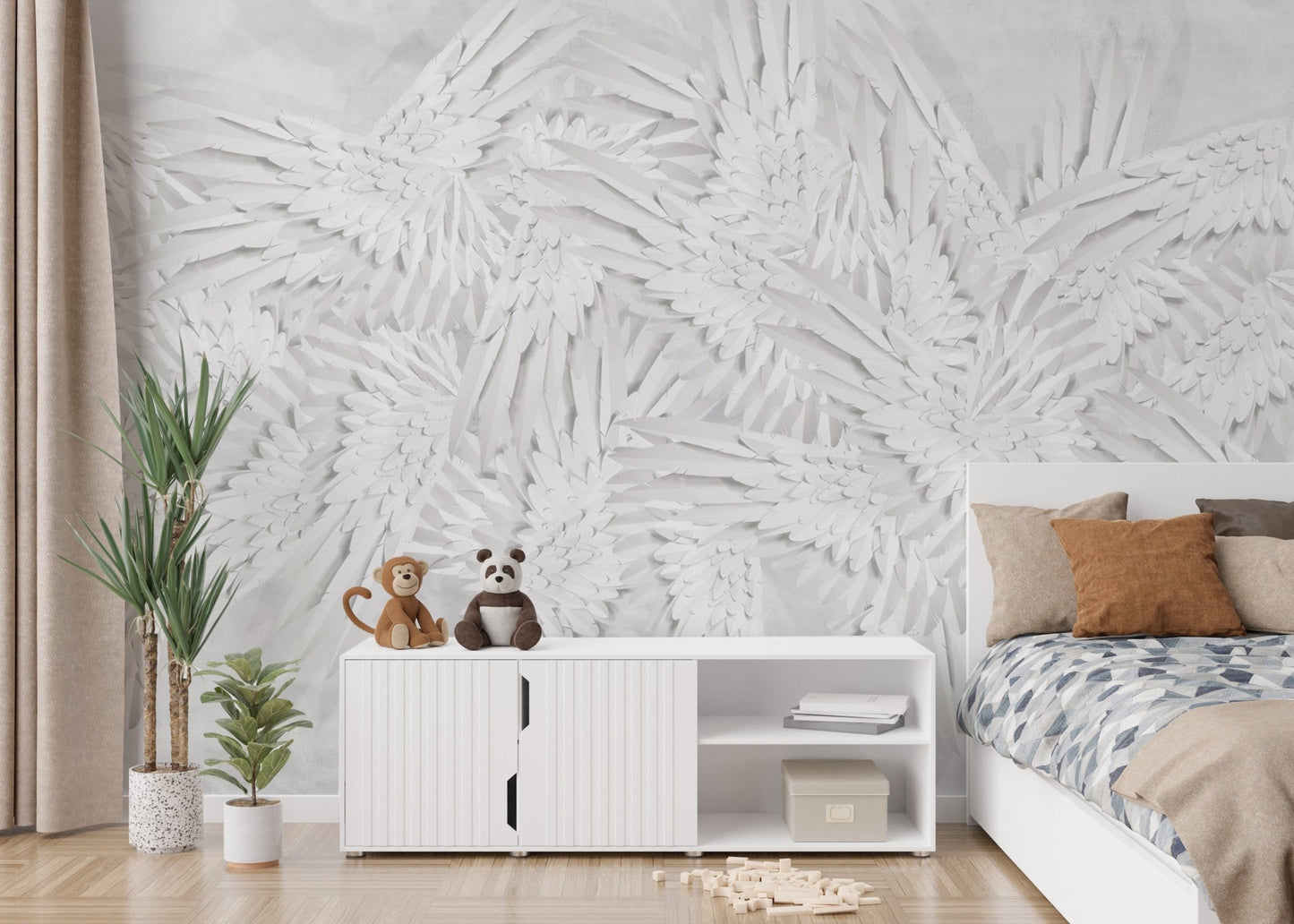 Heavenly Hermes feather mural for a celestial wall touch. B635