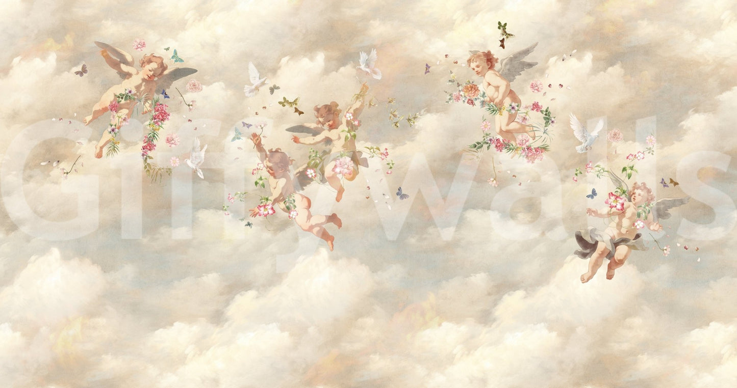 The Angelic Serenade mural gives the space a romantic and quiet touch.