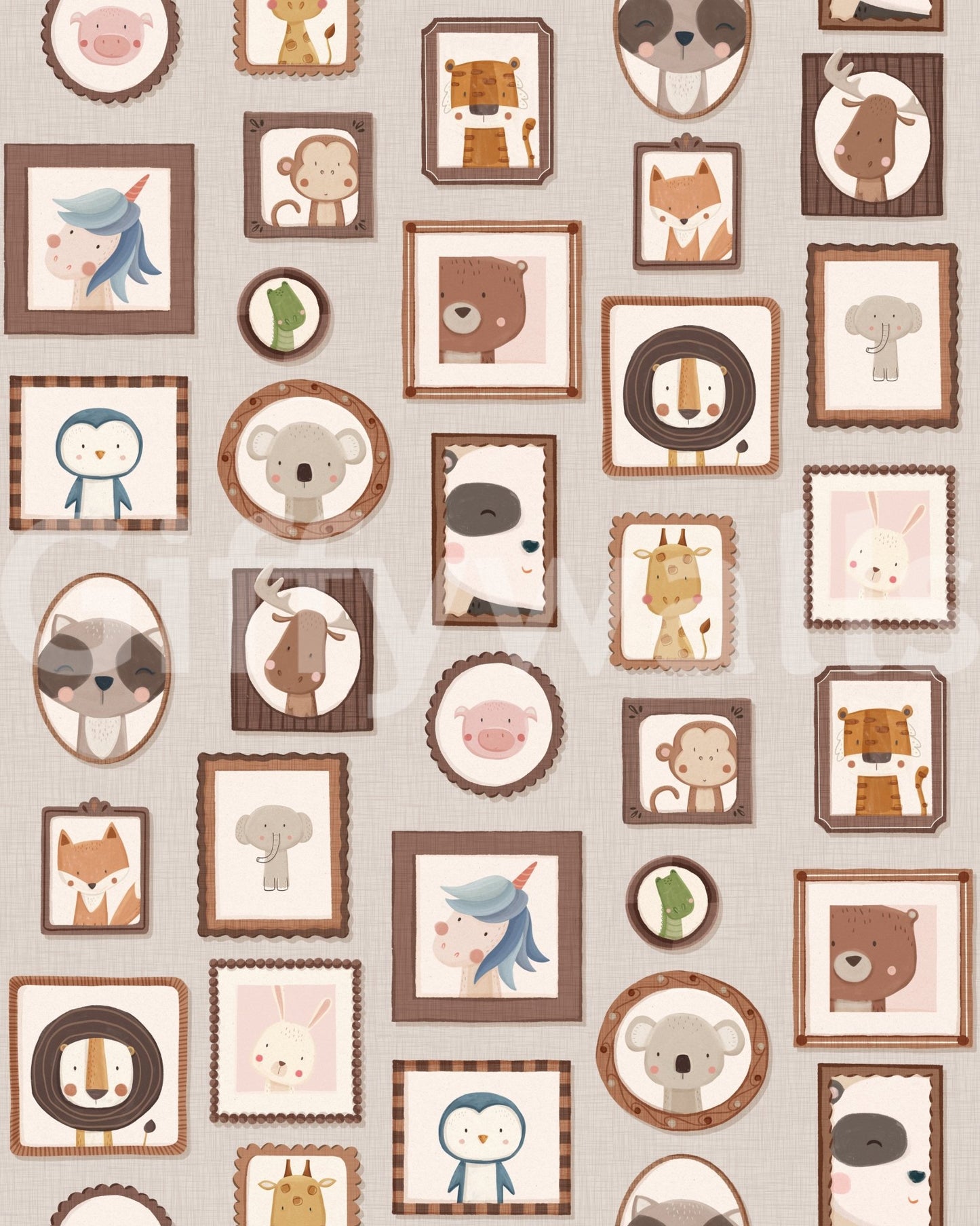 Cute frames across Animal Gallery Wallpaper on soft neutral background, GD8340