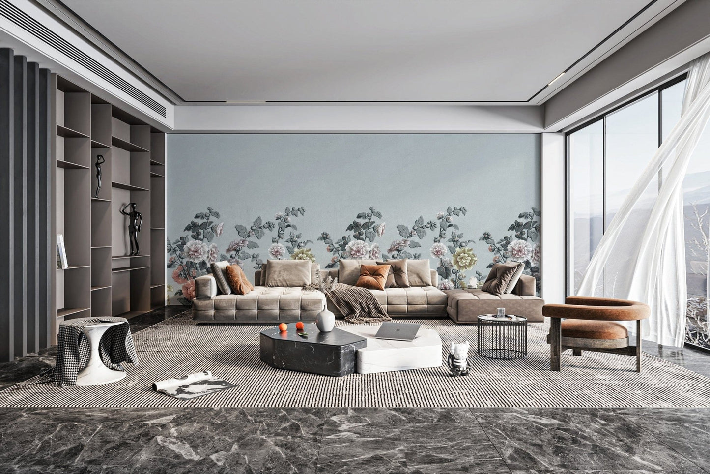 Classic Flower Wallpaper with Botanical Accents B686