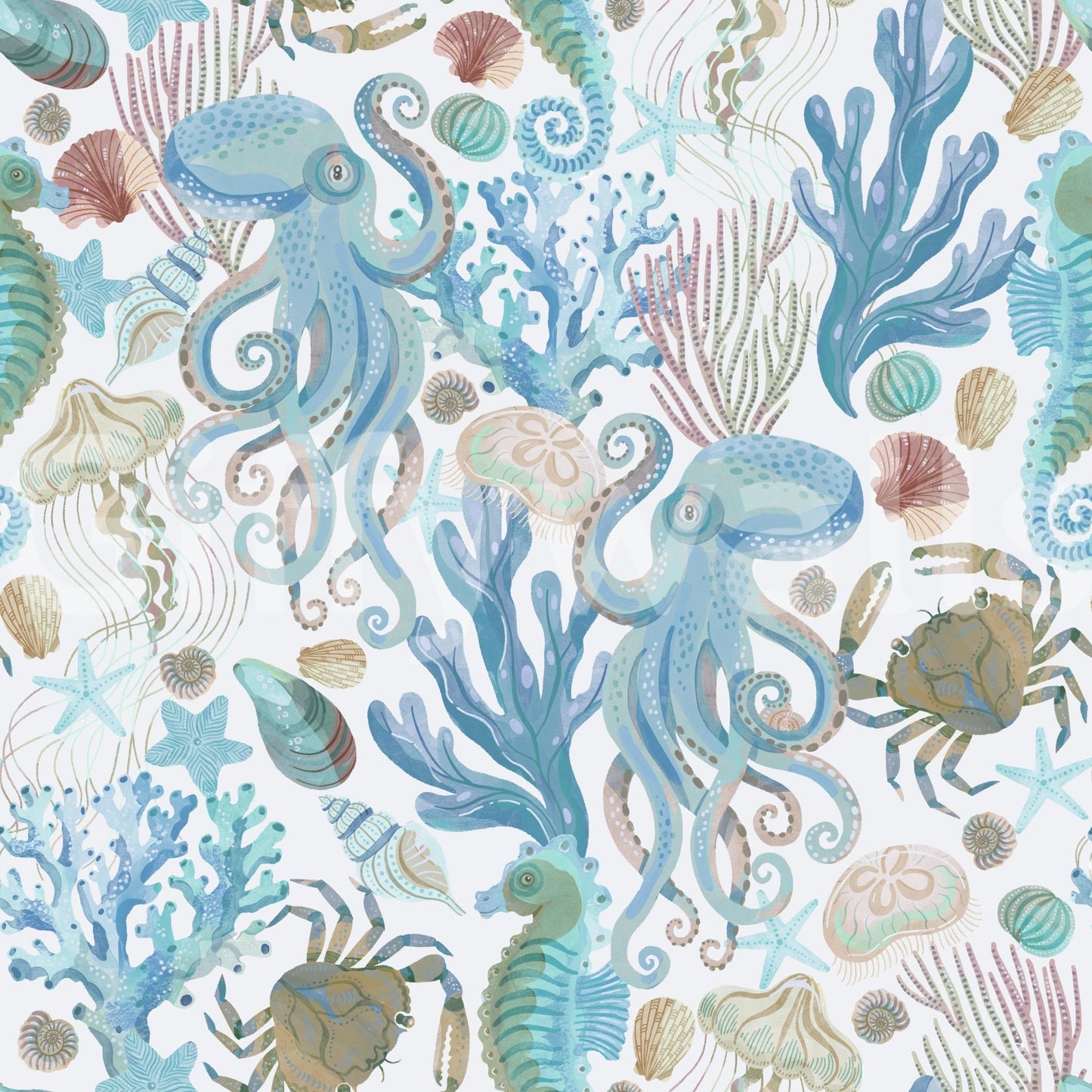 Pastel seahorse and jellyfish wall mural GD470