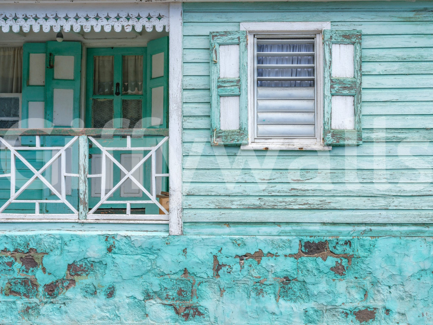 Rustic architecture mural with vintage tones