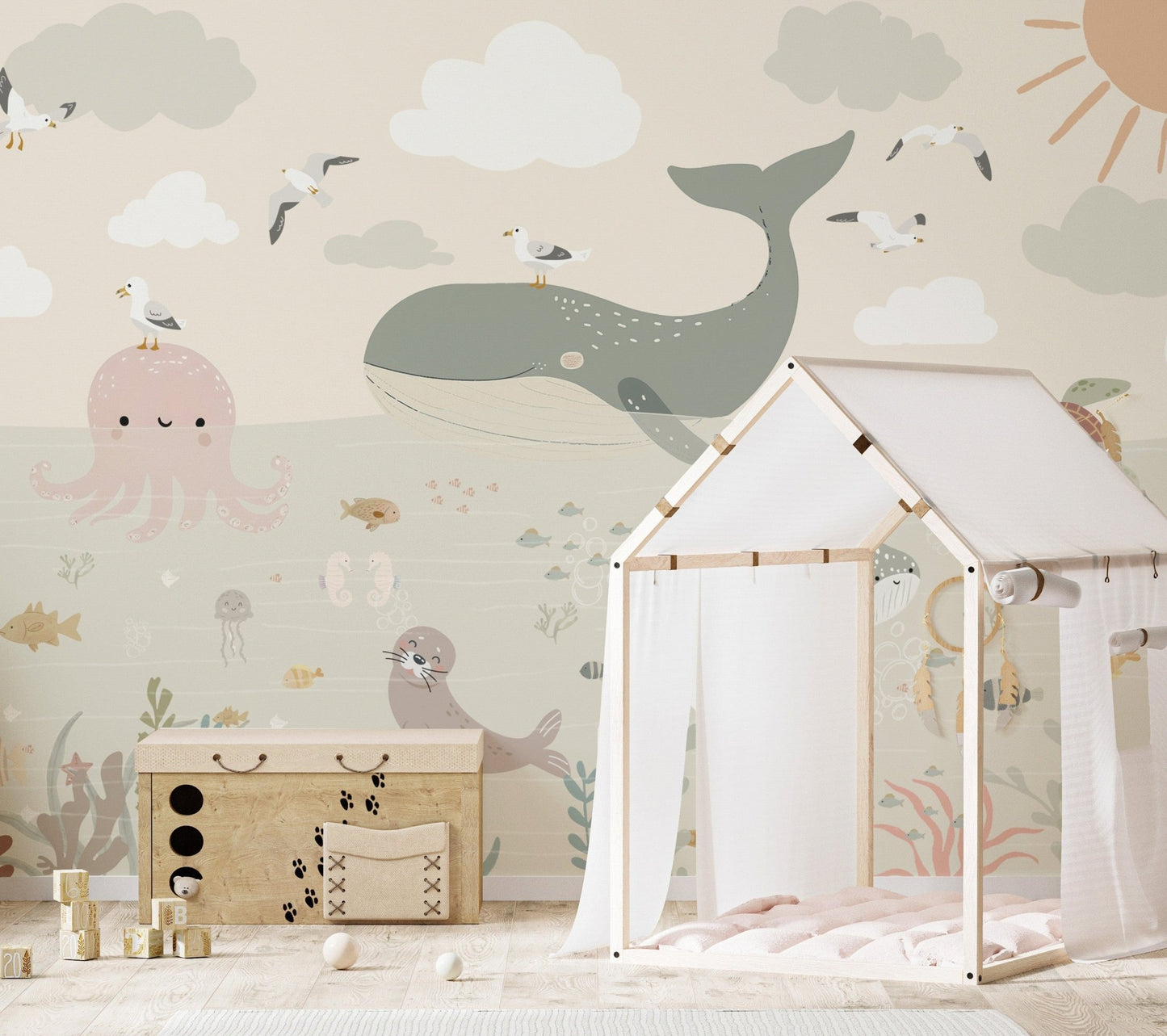 Colorful sea life wallpaper for nurseries