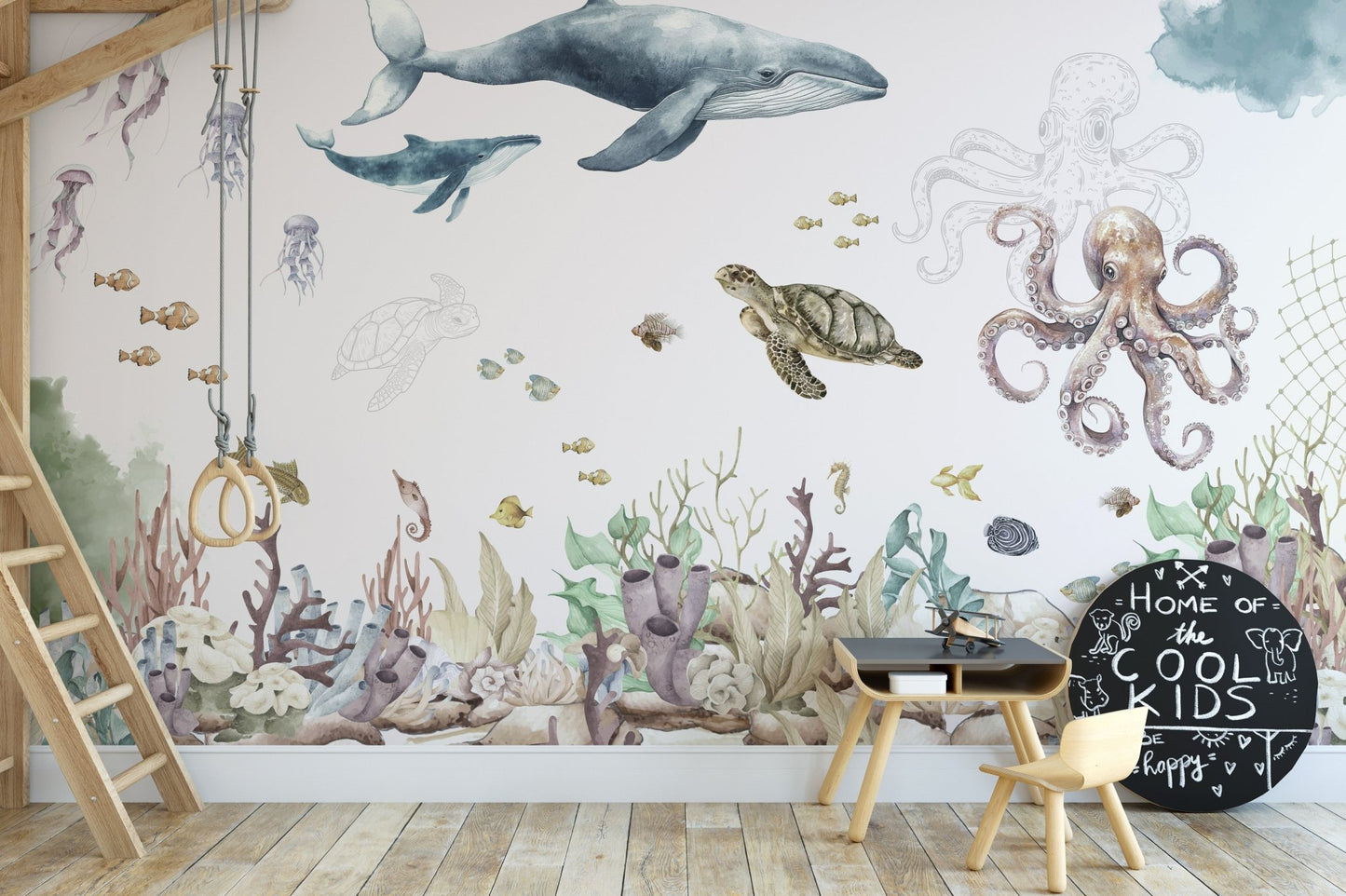Nautical aquatic wallpaper for kids