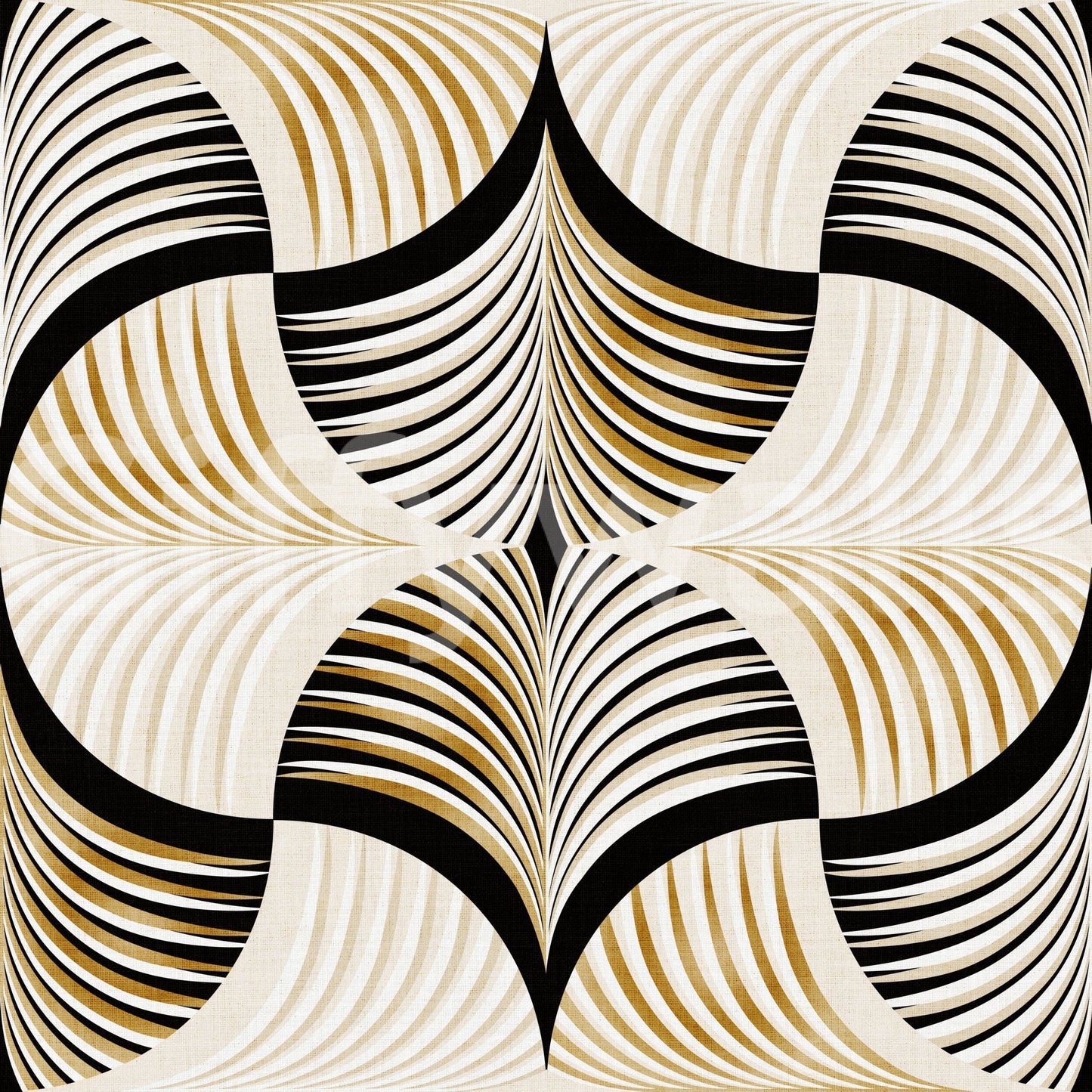 Art Deco Botanical Palm Fan Gold and Black Wallpaper