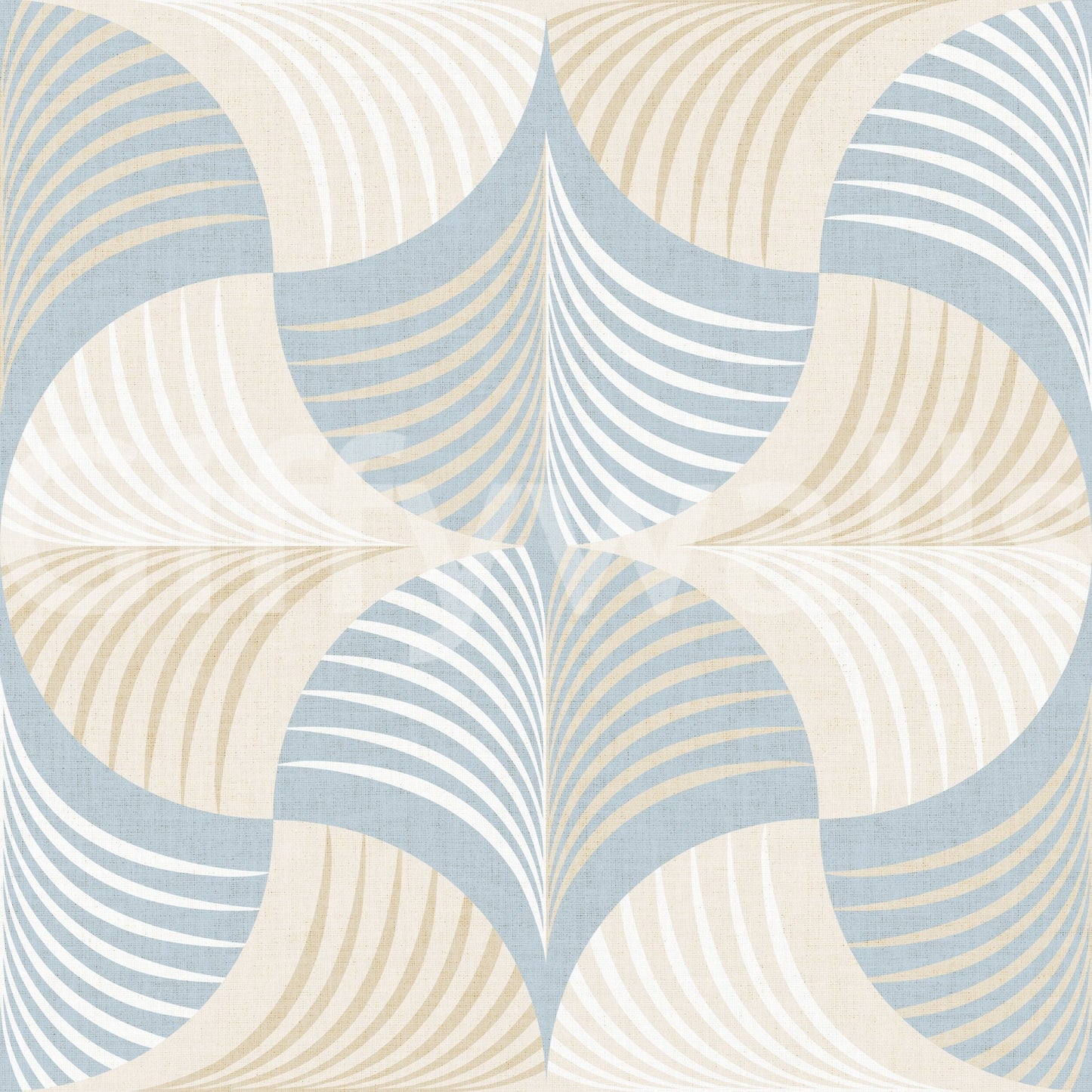 Art Deco Botanical Palm Fan – White Beige Blue Wallpaper
