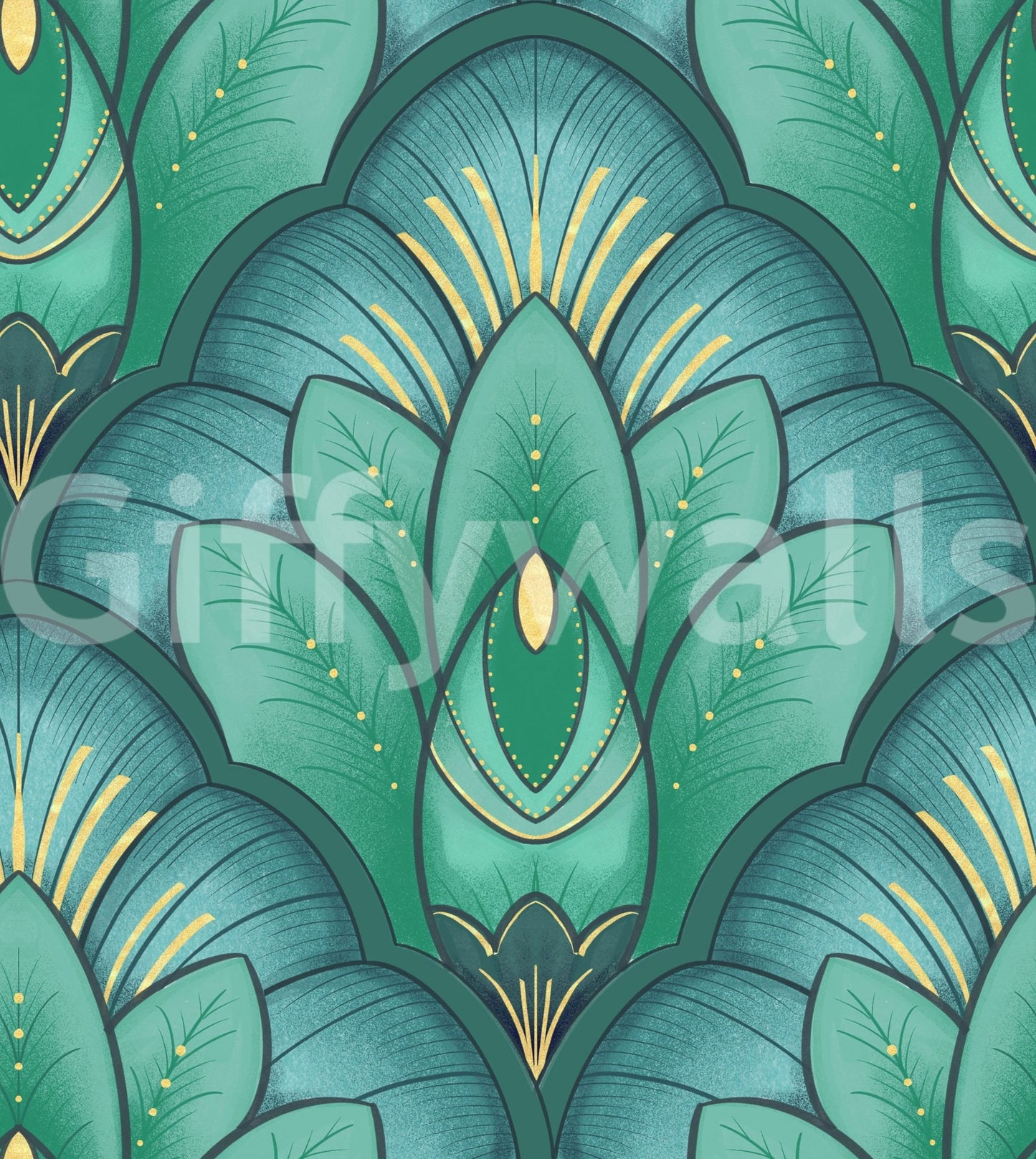 Art Deco Emerald Lotus Wallpaper