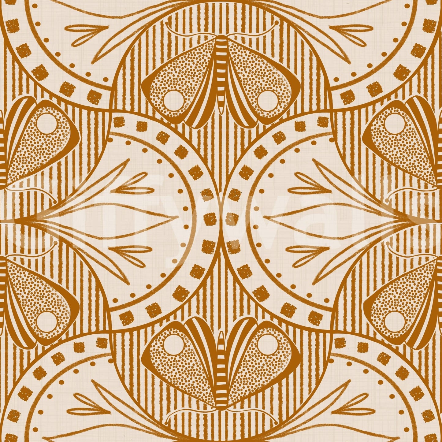Bohemian Art Nouveau Butterfly or Floral in Cream or Burnt Orange earthen wall mural.