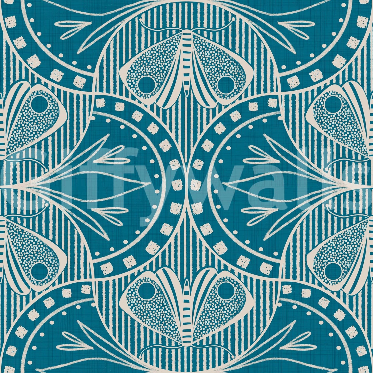 Art Nouveau Butterfly Floral Teal Blue Wallpaper