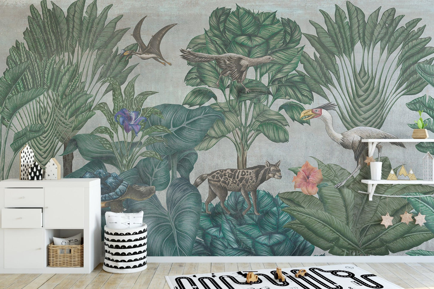 Painted wildlife forest scene wallpaper mural A301