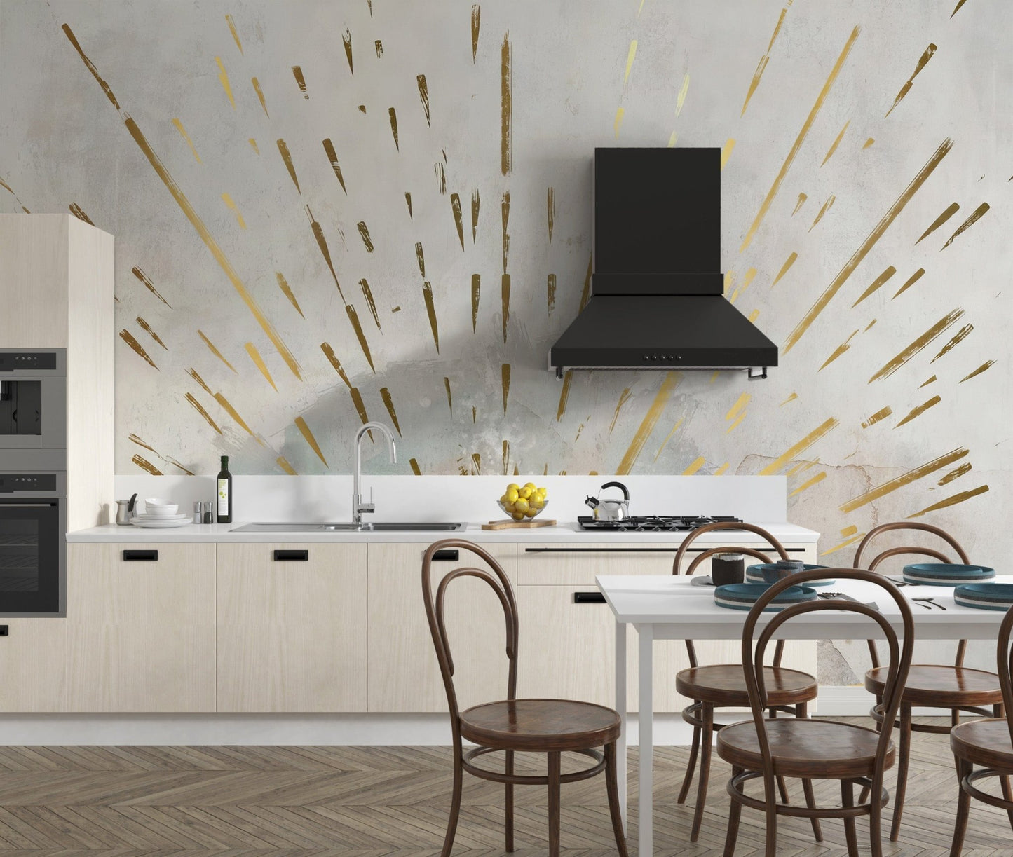 Bring celestial charm with Aurora Gleam wallpaper to the kitchen, C340