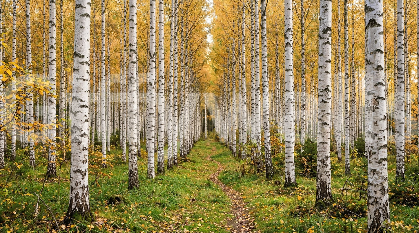 Golden foliage and trees in Autumnal Birch Haven mural, GD9134