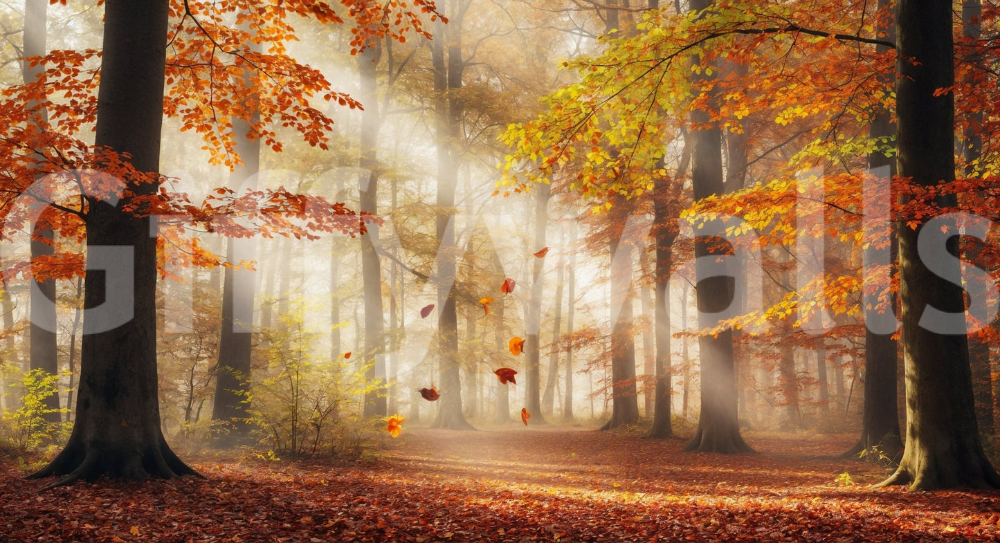 Artistic seasonal tree wallpaper for a sophisticated vanity area wall mural.