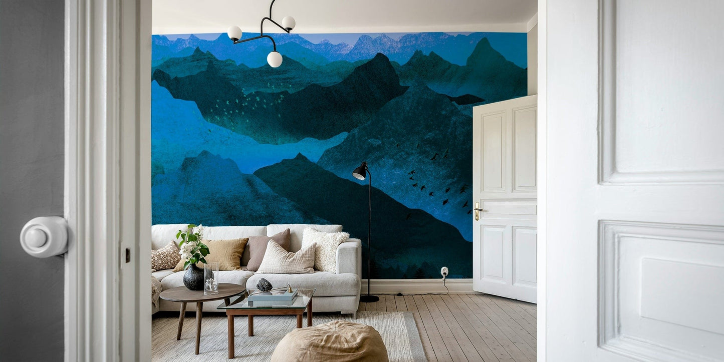 Birds in evening sky mural