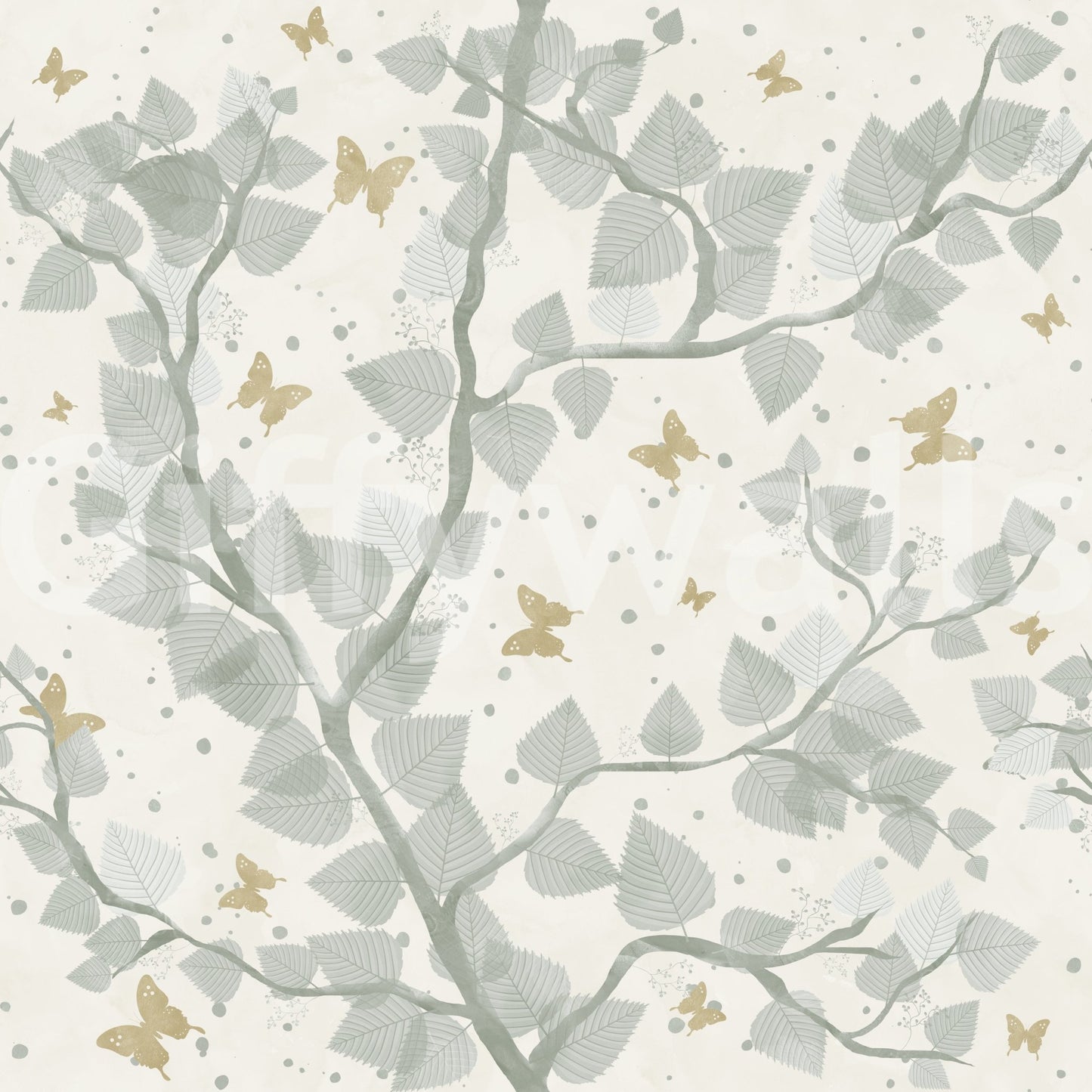 Baby Blue and Gold Butterflies Tree Wallpaper