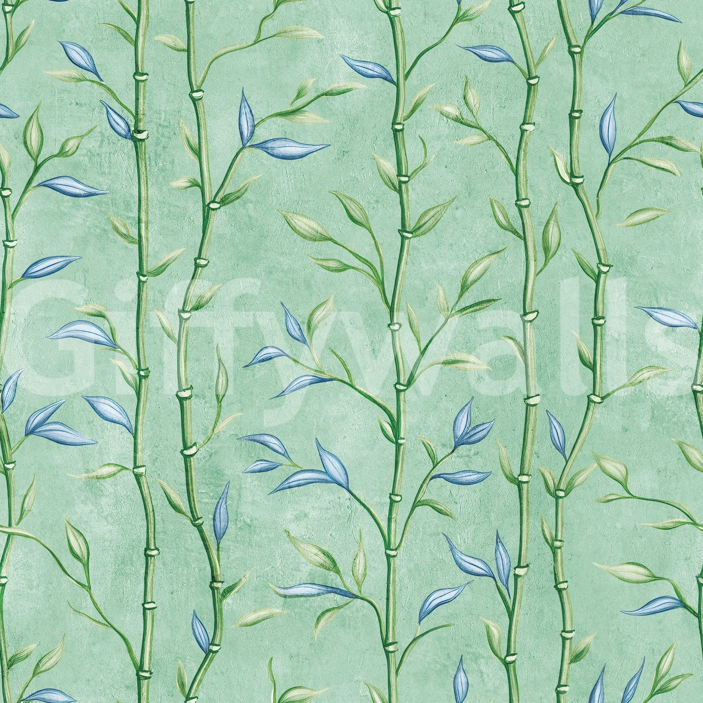 Bamboo Breeze Minty Teal Wallpaper with slim bamboo stems on a textured mint base