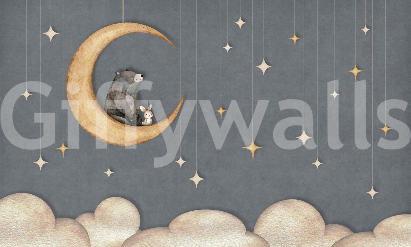Calm sky Wall Mural with Bear on The Moon Blue design, GD9170