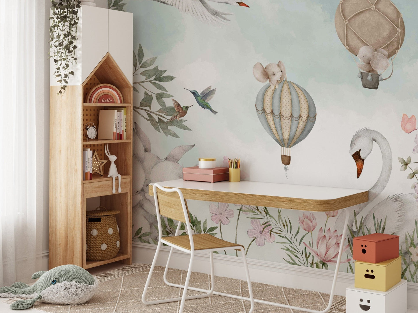 Soft pastel nature-themed wallpaper mural, C114