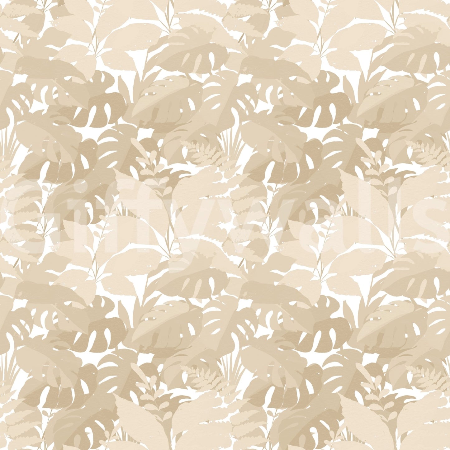 Beige Botanical Embrace Monstera Foliage Wallpaper with layered cream leaf forms, GD8944