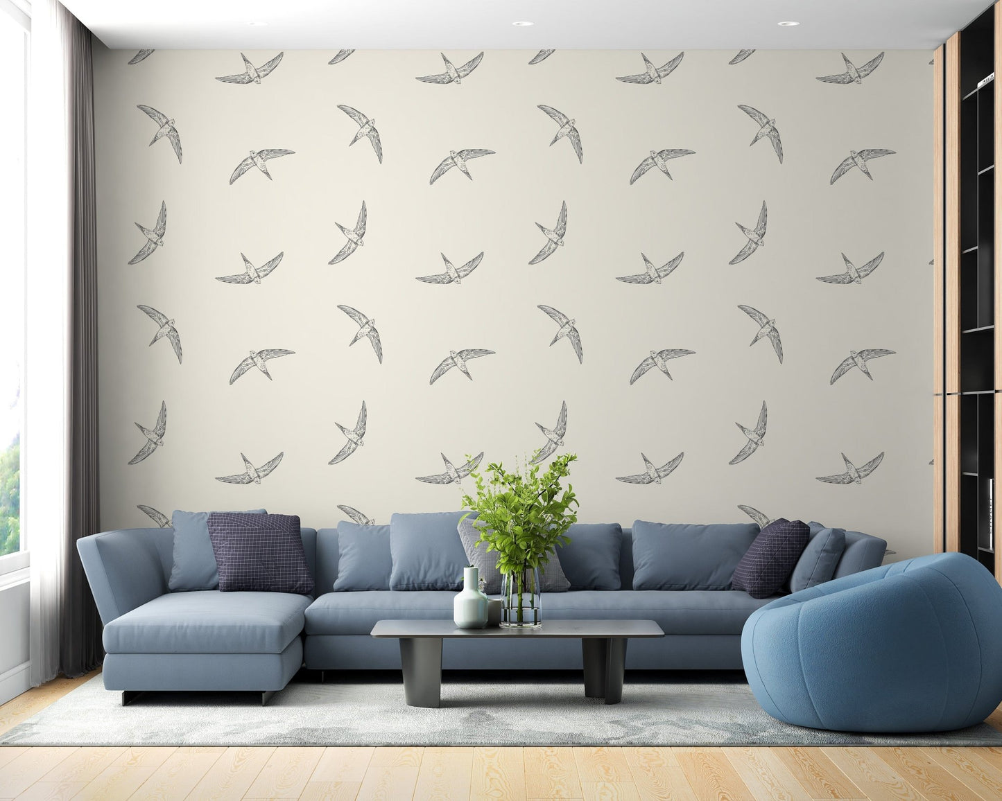 Beige flying swallow bird mural design B065