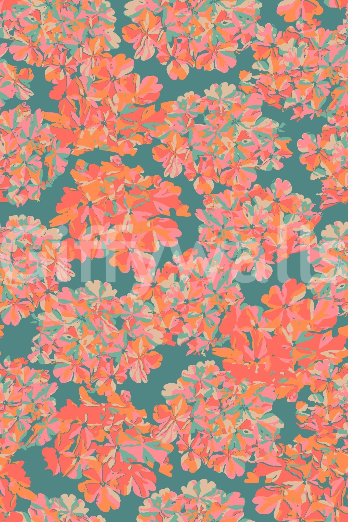 Big Bloom Hydrangeas Vintage English Floral Antique Apricot Teal Wallpaper