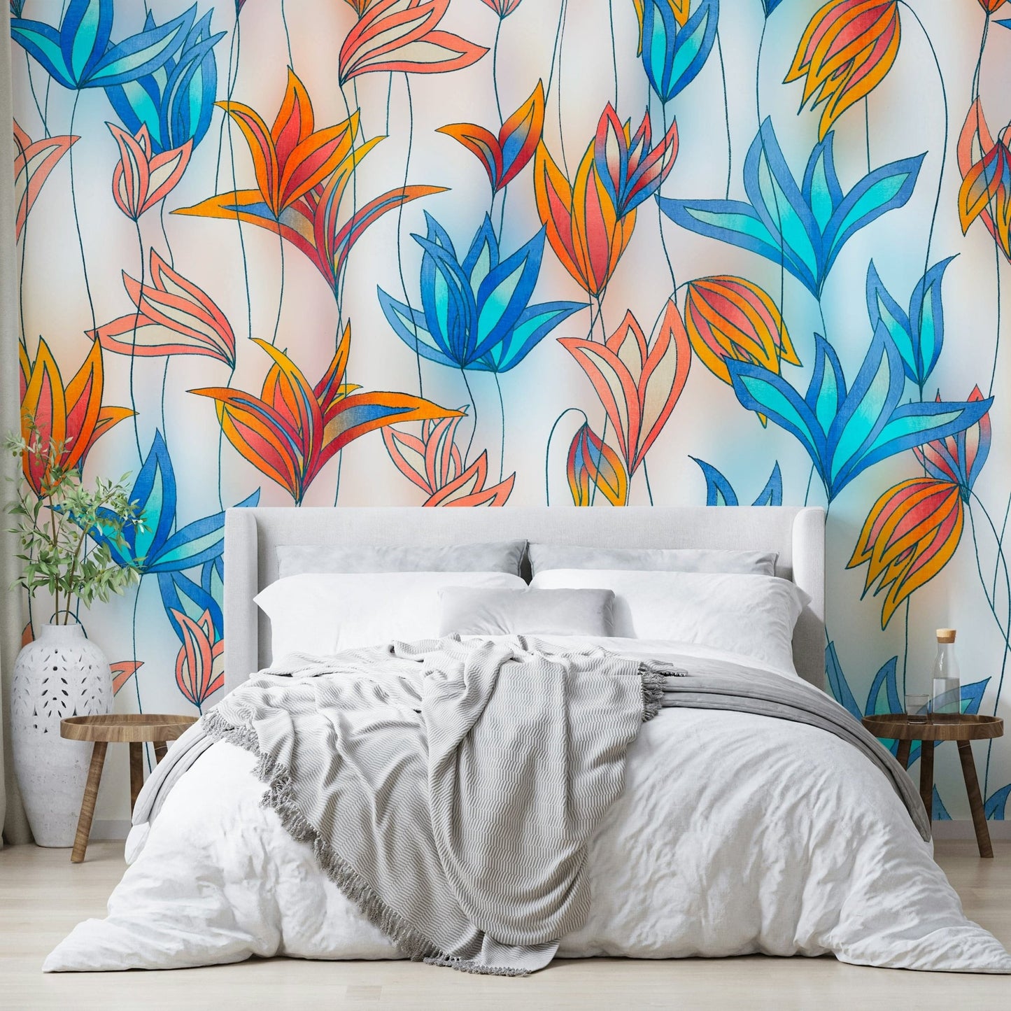 Dynamic floral wallpaper for living rooms