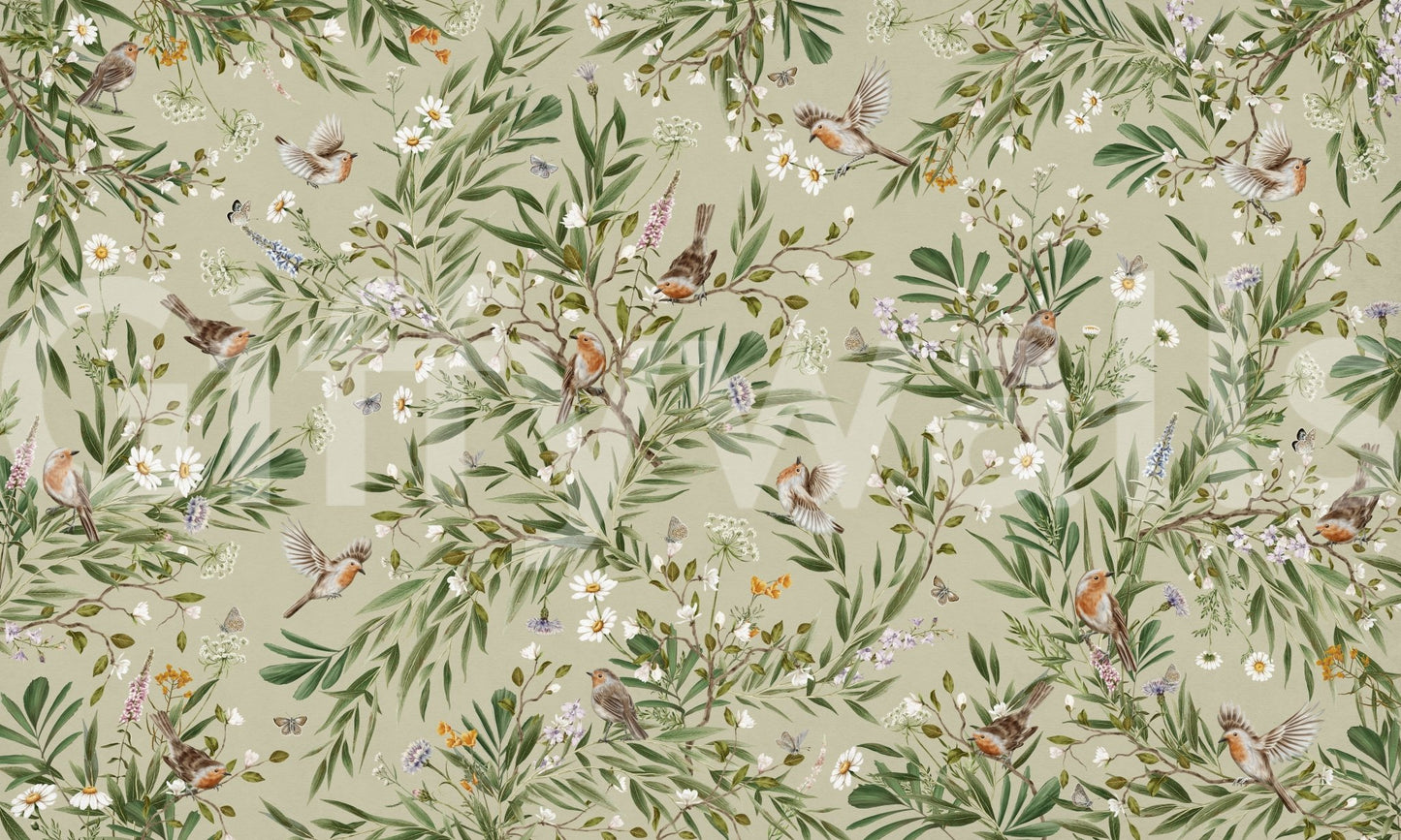 Home hallway accent using the graceful Birds & Blooms Wall Mural.