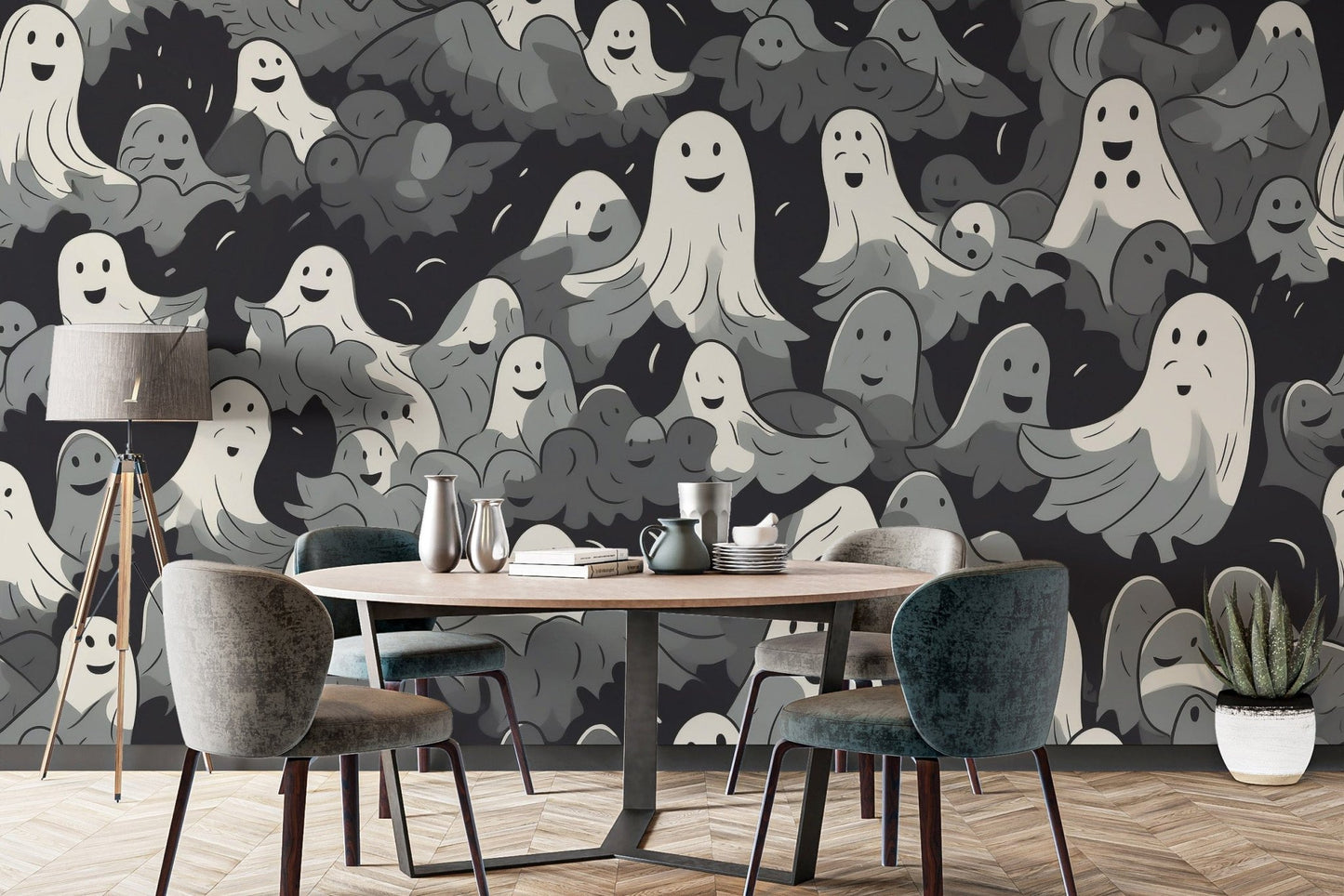 Black and White Ghosts Halloween Wallpaper - Giffywalls B794
