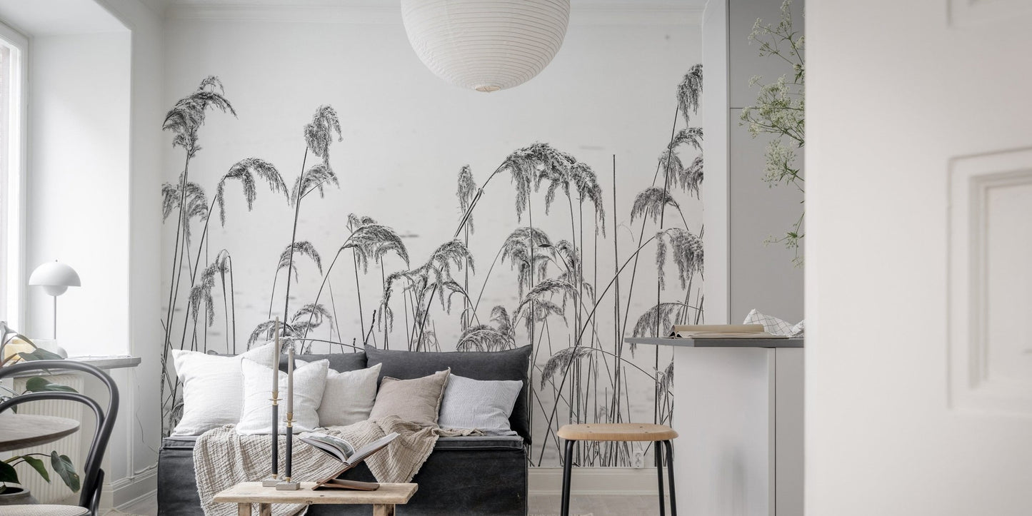 Understated winter reeds peel and stick mural A927