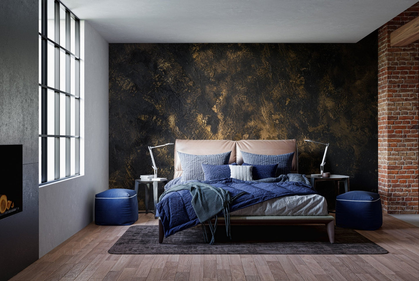 Artistic black gold textured mural style B228