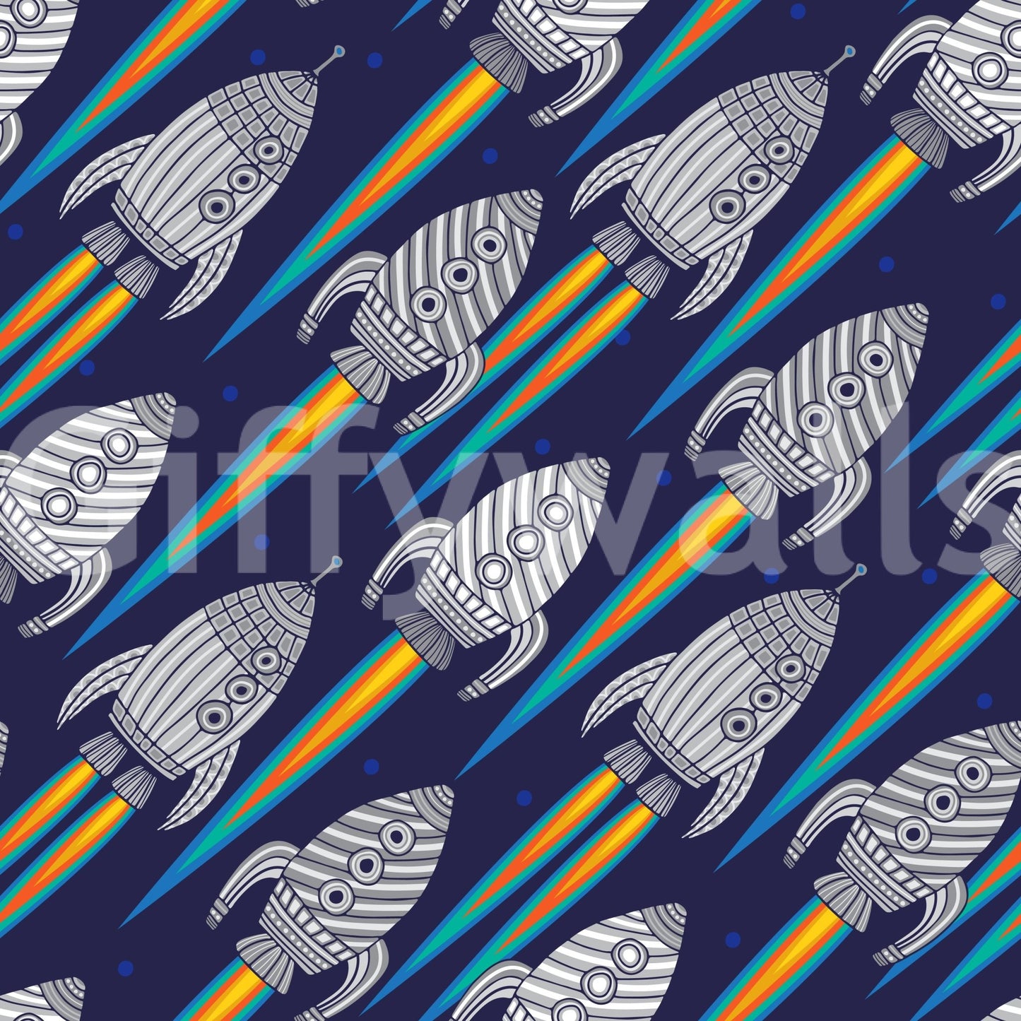 Colorful spaceship pattern defines Blast Off! Outerspace Rockets wallpaper