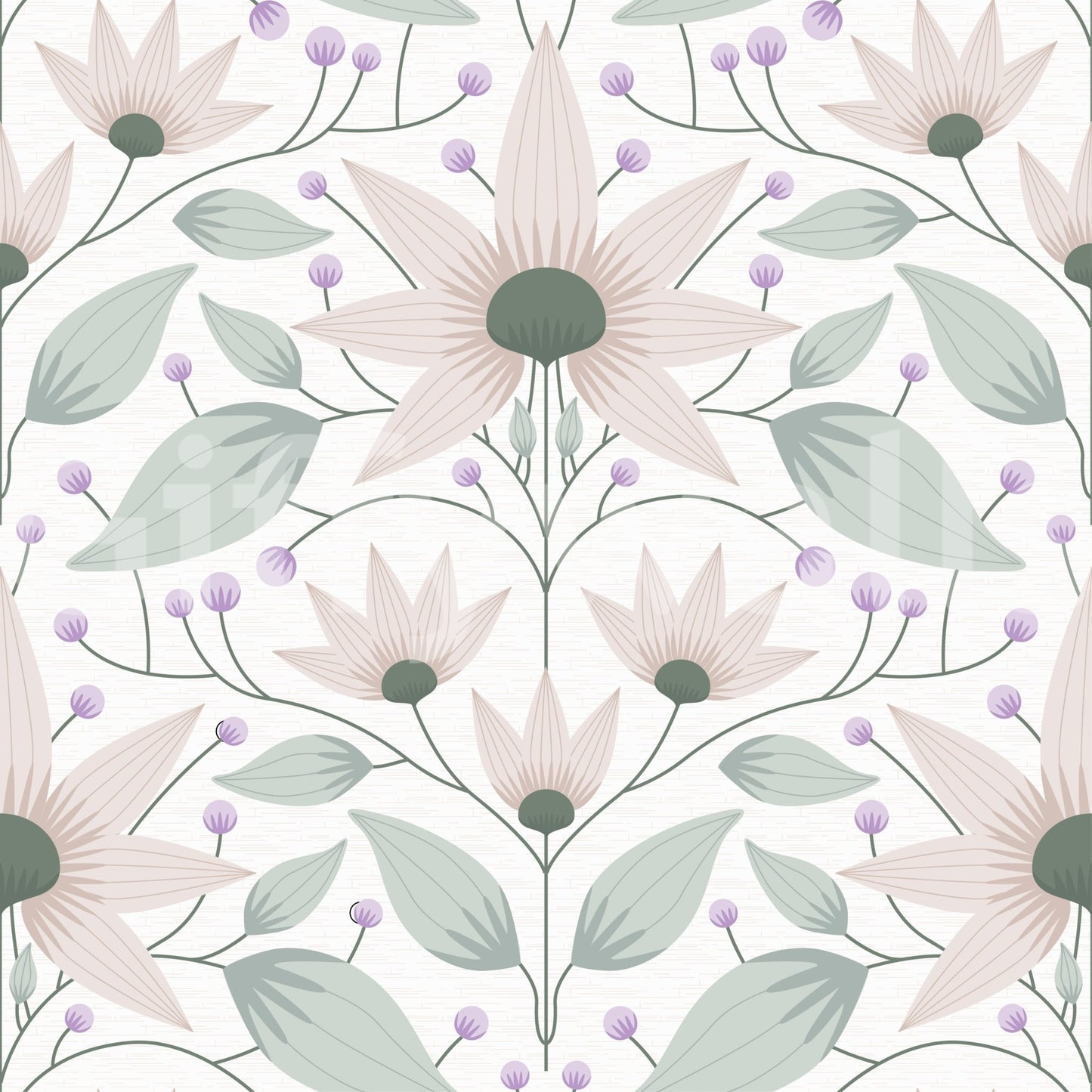 Minimalist wall mural with pink flowers and green foliage for study rooms