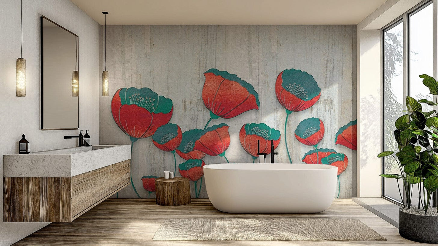 Red Floral 3D Blooming Wallpaper