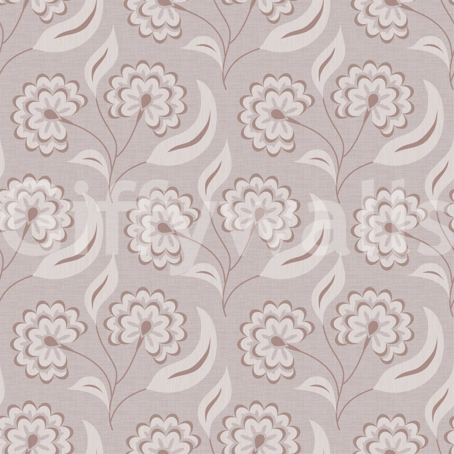 Repeating beige flower motifs in Bloomscape Beige Wallpaper with flowing stems
