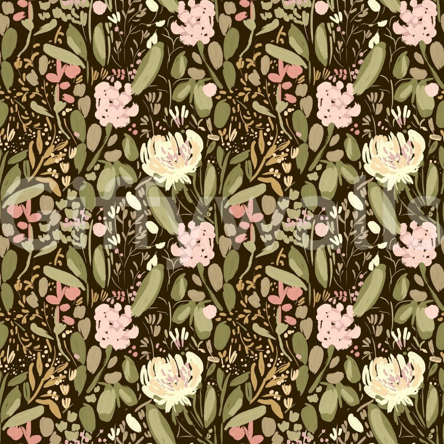 Warm pink and cream blooms nestle in leafy depths in this wallpaper GD4927