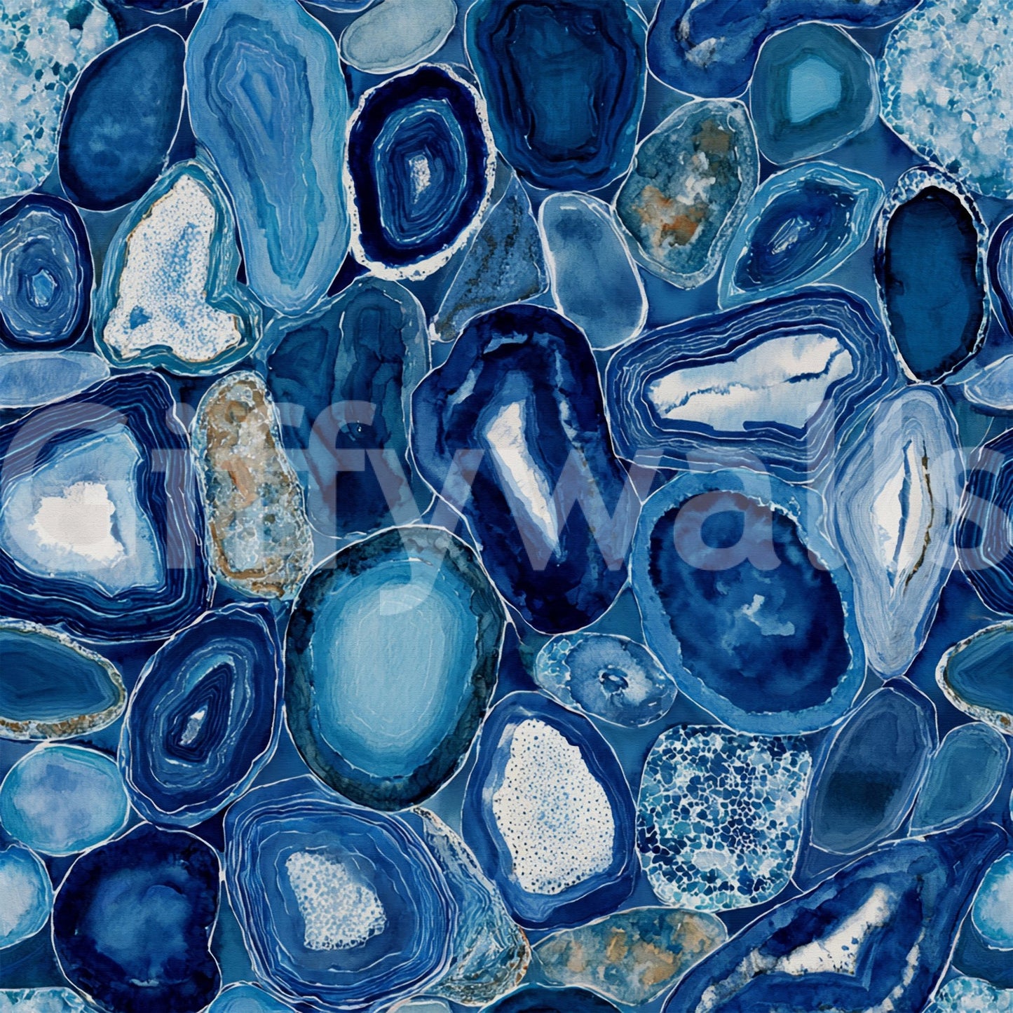 Unique crystal formation Blue Agate Stone Slices Wallpaper installed in a commercial lobby.