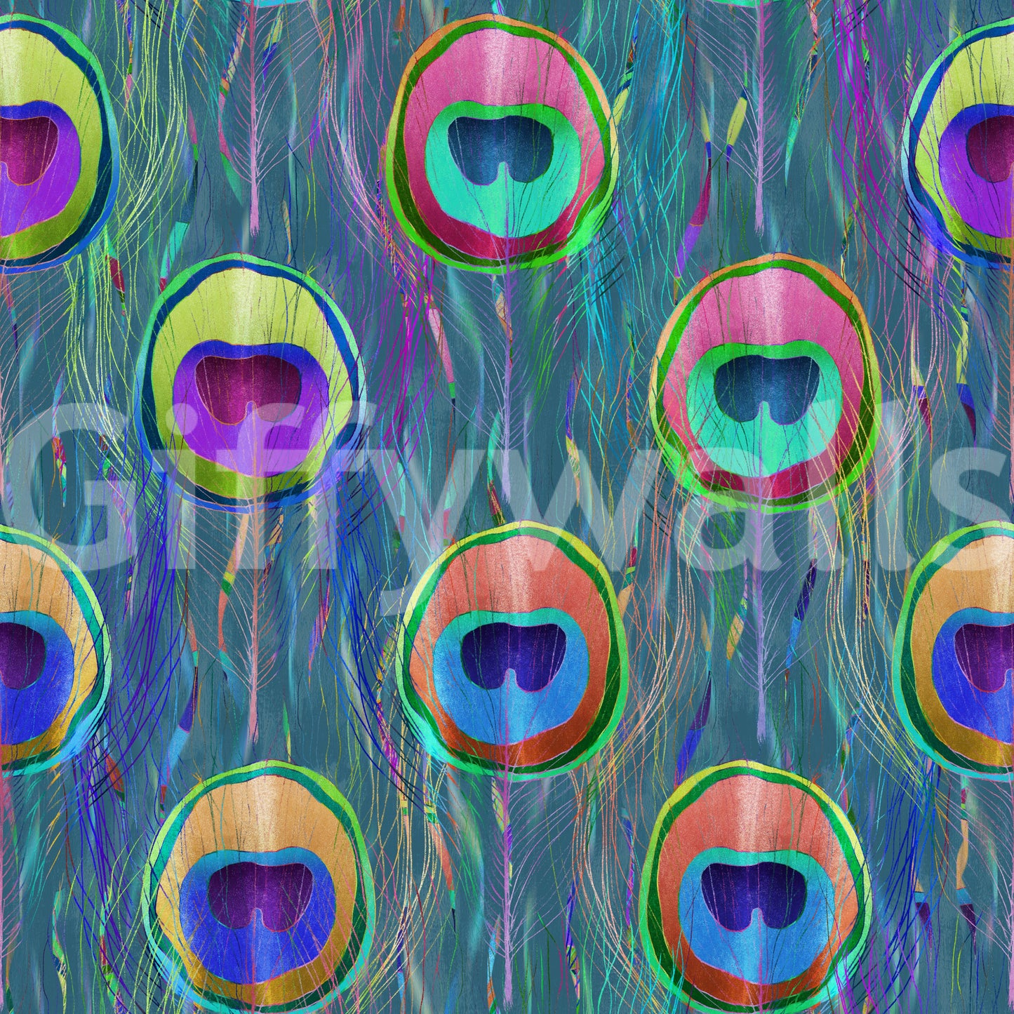 Blue Bohemian Peacock Feathers Wallpaper