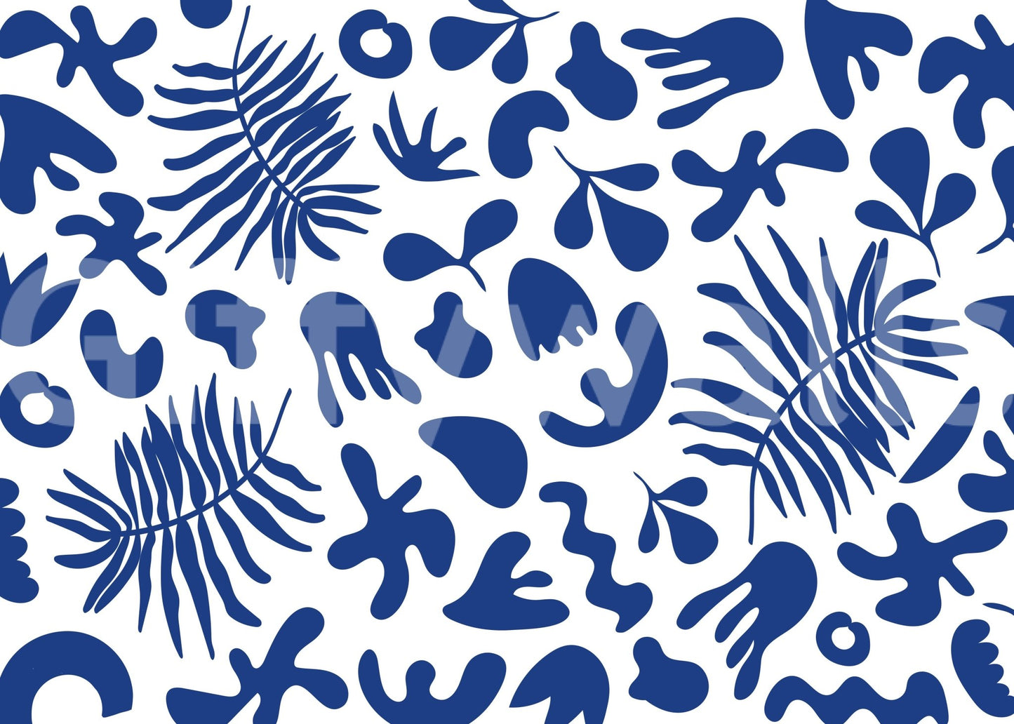 Blue Clipped Garden wall mural with paper-cut shapes and leafy rhythm