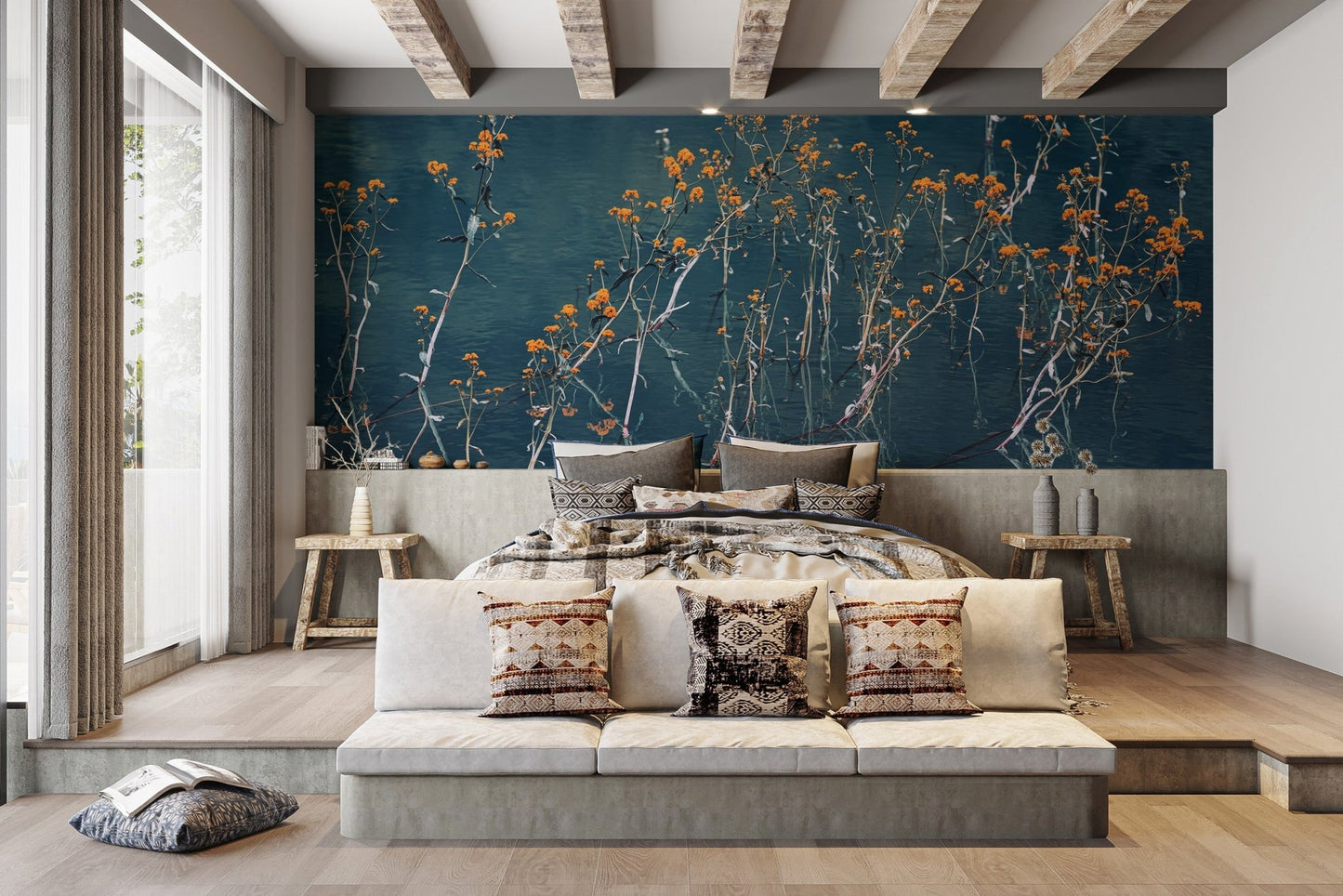 Graceful blue blossom mural with dreamy vibes C192