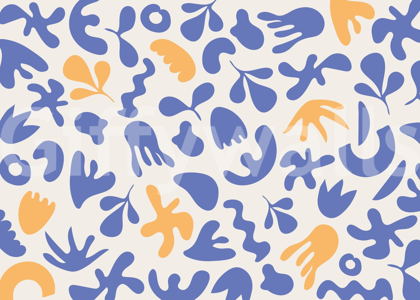 Ochre accents and blue forms in Blue Flow wall mural, GD9316