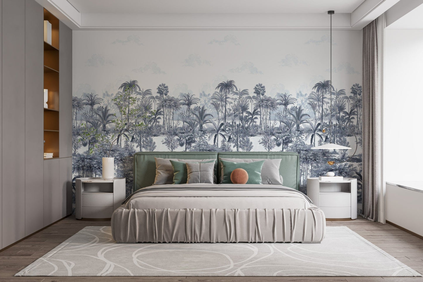 Nature-inspired blue palm trees wall mural A442