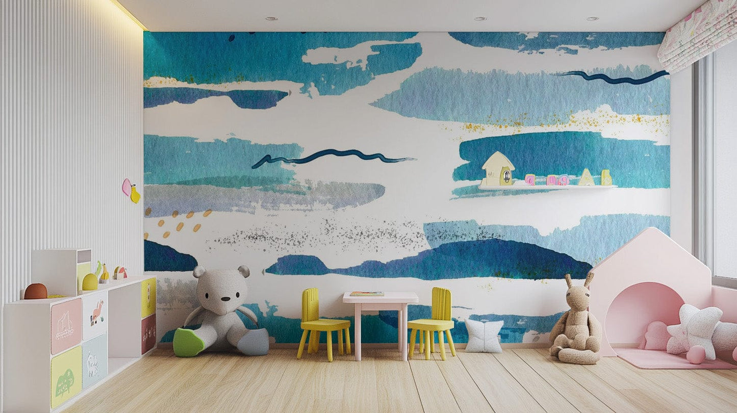 Elegant blue wallpaper mural for kids spaces