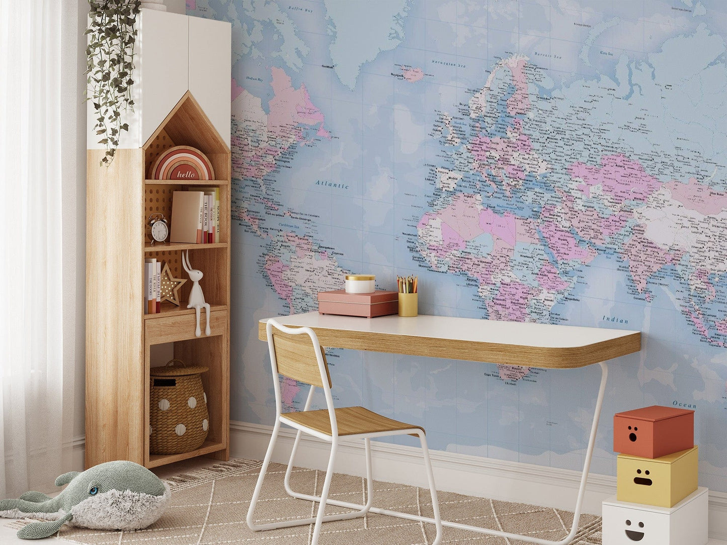 Chic blue world map wallpaper with a sleek design. map-04