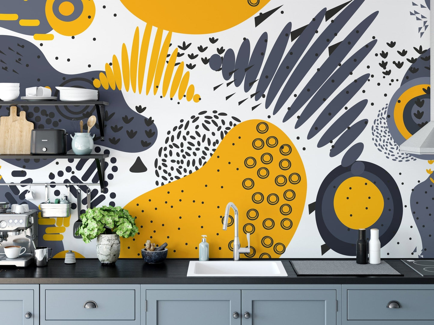 Blue and Yellow Abstract Shapes Wall Murals - Giffywalls B094