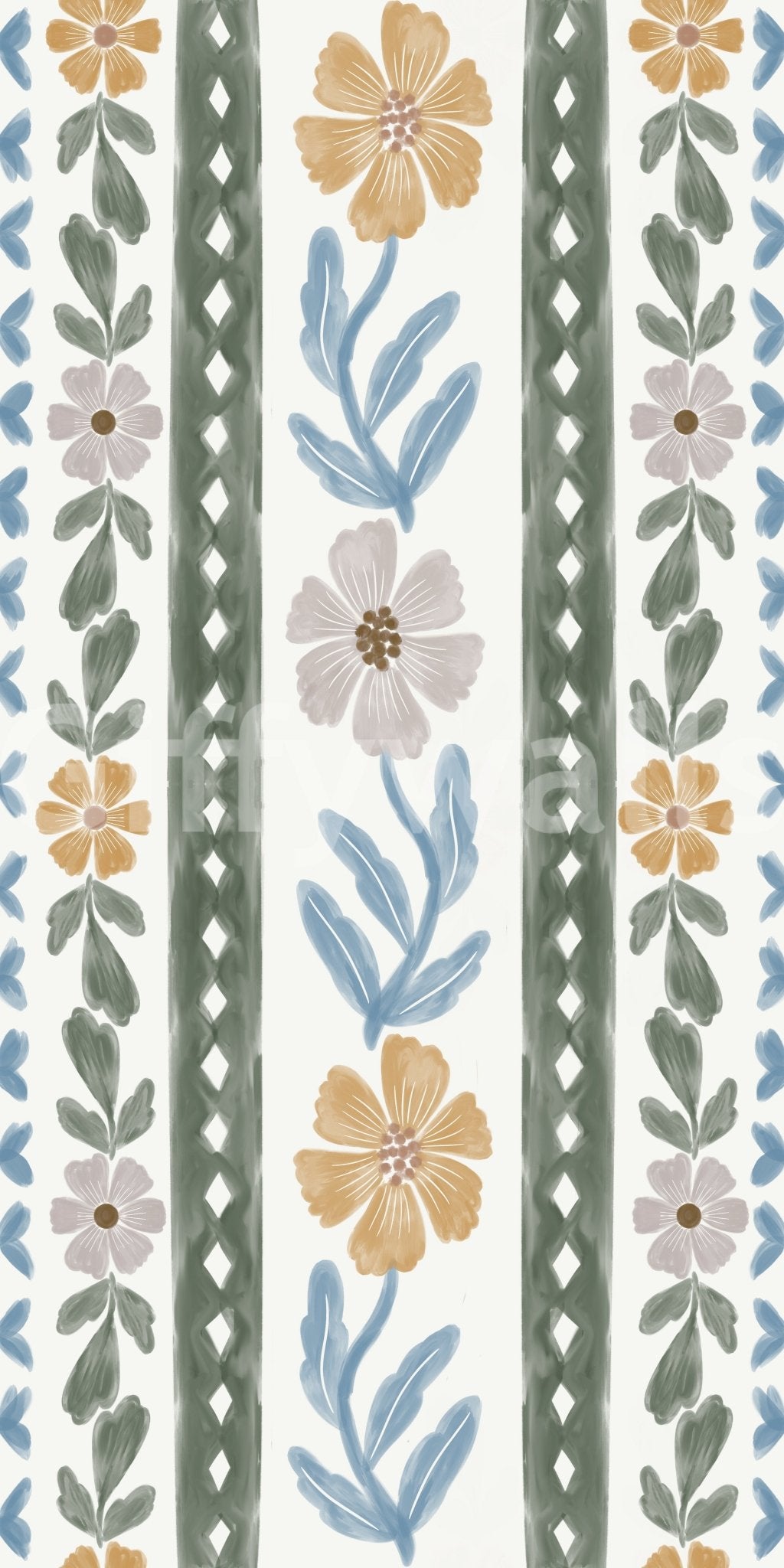 Blush and Blue Botanical Wallpaper